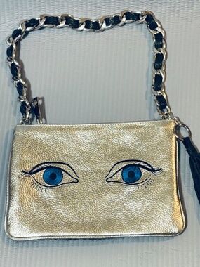 Mim & Ray Clutch Bag Metallic Silver with Black Full Zip